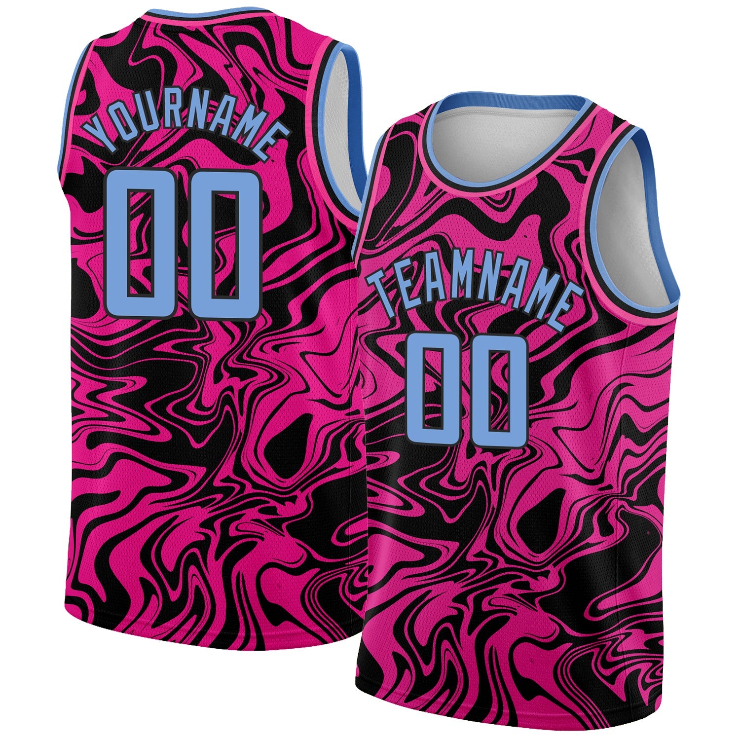 Custom Pink Light Blue-Black 3D Pattern Design Abstract Psychedelic Liquid Wave Authentic Basketball Jersey - Main View