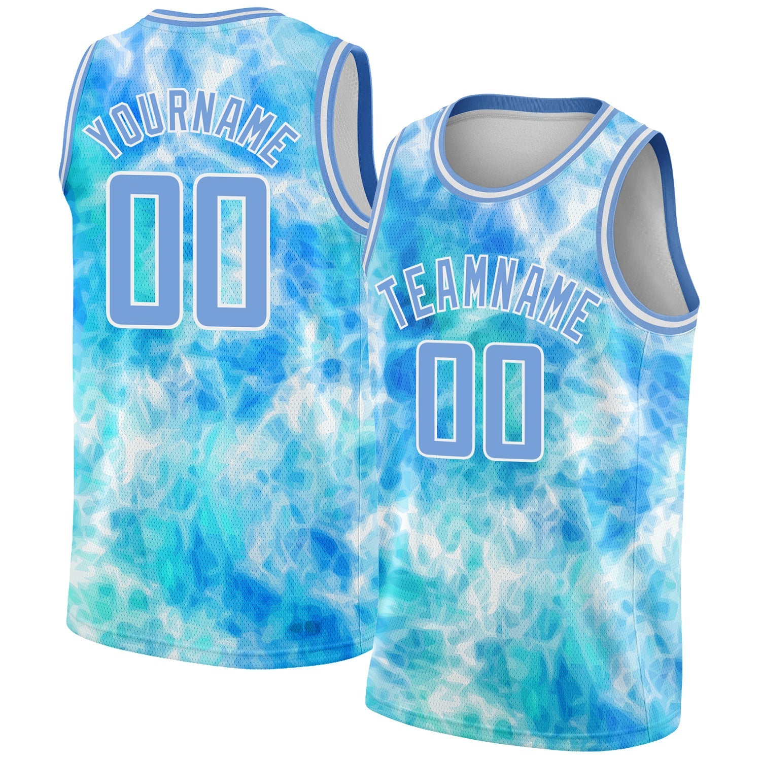 Custom Tie Dye Light Blue-White 3D Authentic Basketball Jersey - Main View