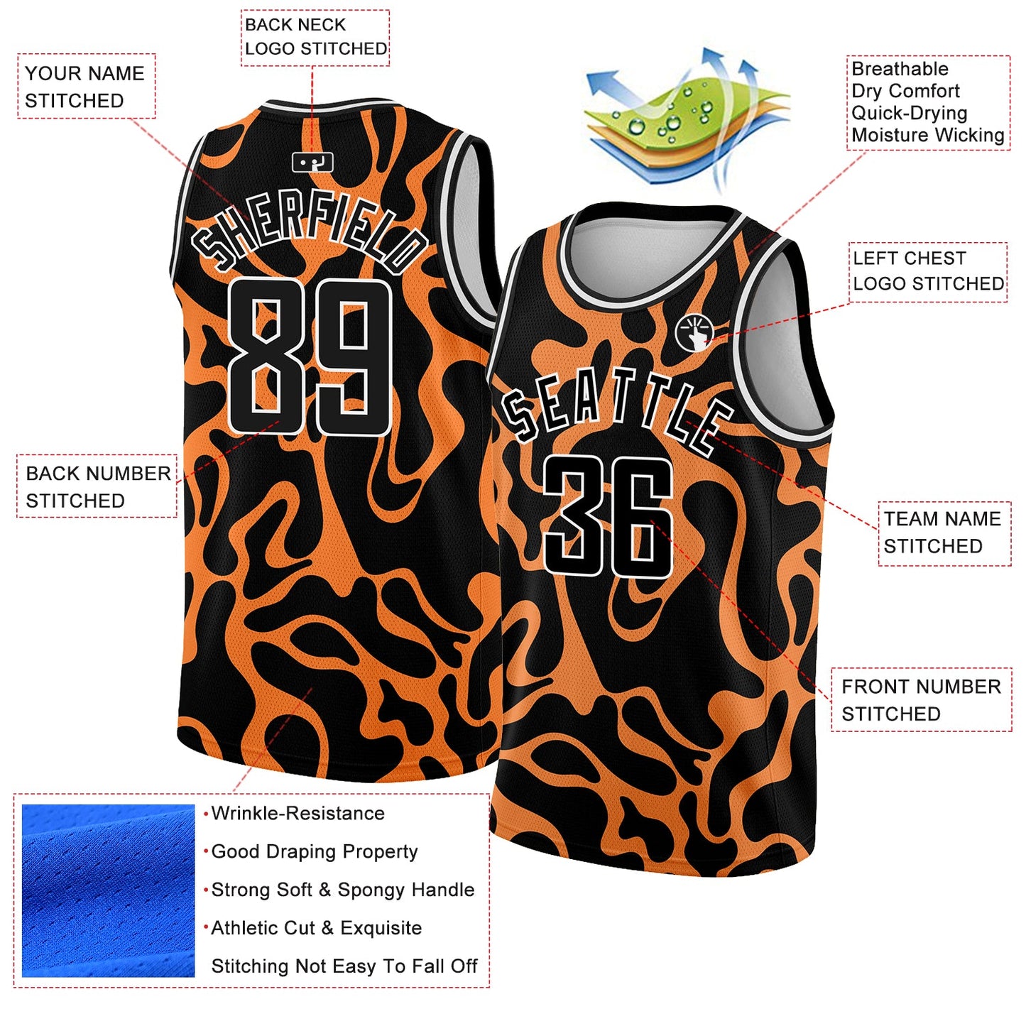 Custom Black Bay Orange-White 3D Pattern Design Tiger Prints Authentic Basketball Jersey view 2