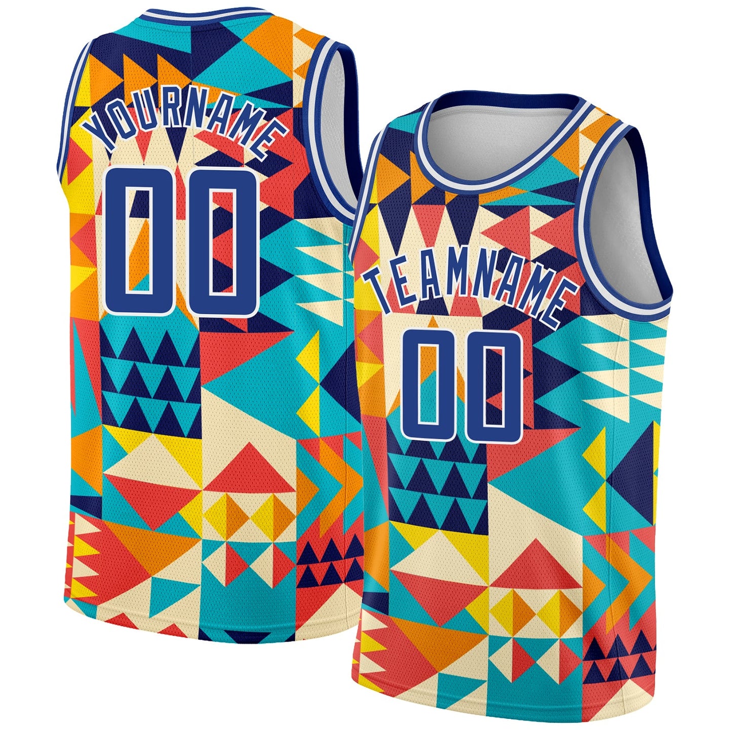 Custom Aqua Royal-White 3D Pattern Design Geometric Shapes Authentic Basketball Jersey - Main View