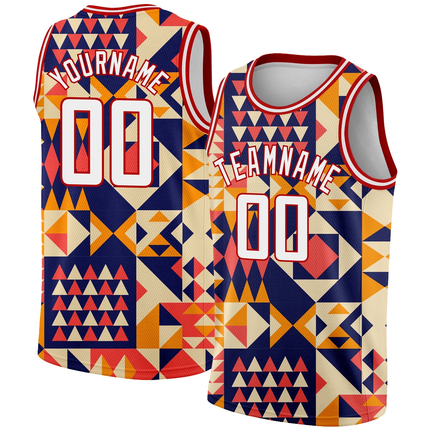 Custom Navy White-Red 3D Pattern Design Geometric Shapes Authentic Basketball Jersey - Main View