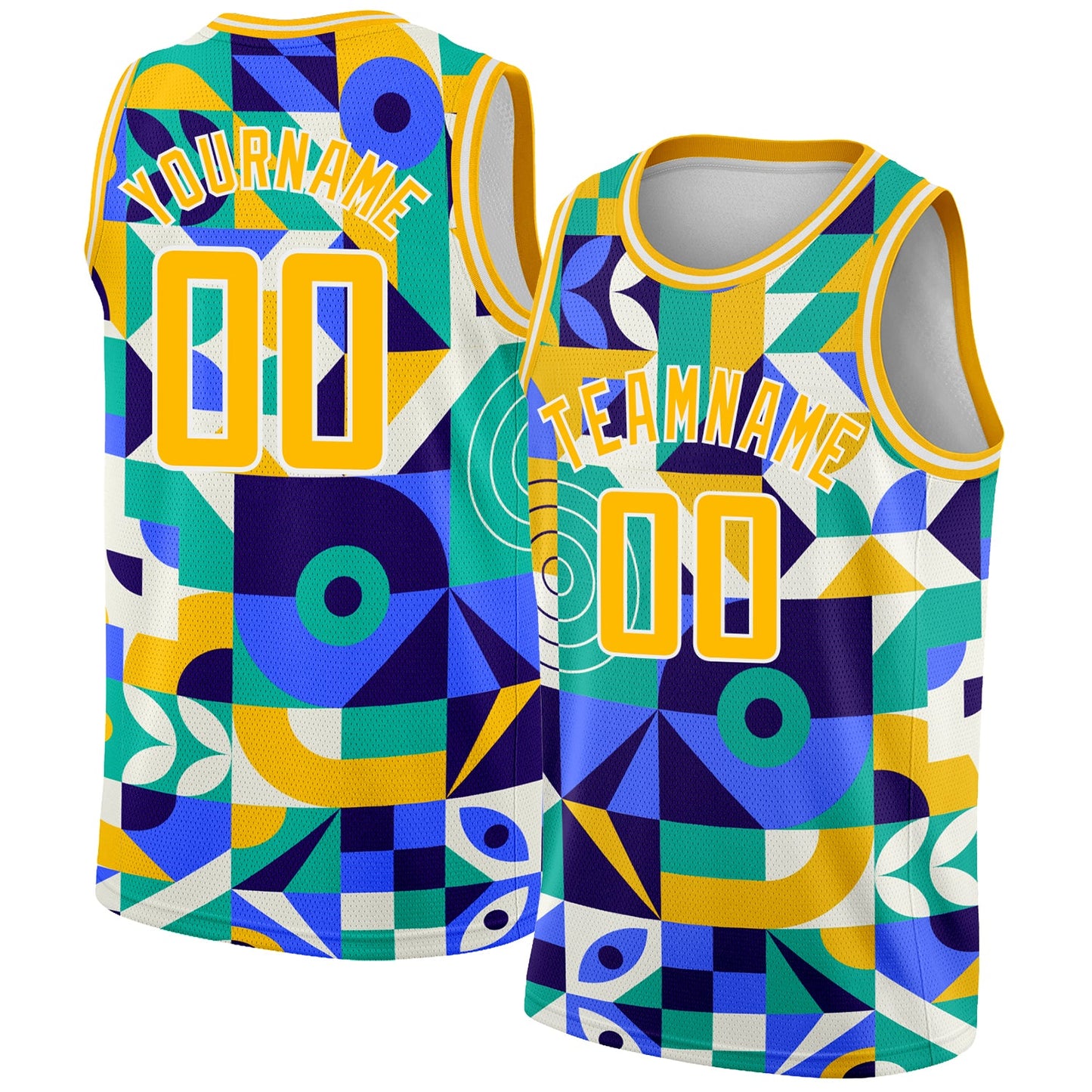 Custom Royal Gold-White 3D Pattern Design Abstract Geometric Shapes Authentic Basketball Jersey - Main View