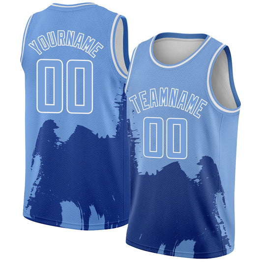 Custom Light Blue White 3D Pattern Design Abstract Grunge Halftone Art Authentic Basketball Jersey - Main View