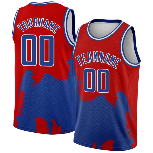 Custom Red Royal-White 3D Pattern Design Abstract Grunge Halftone Art Authentic Basketball Jersey - Main View