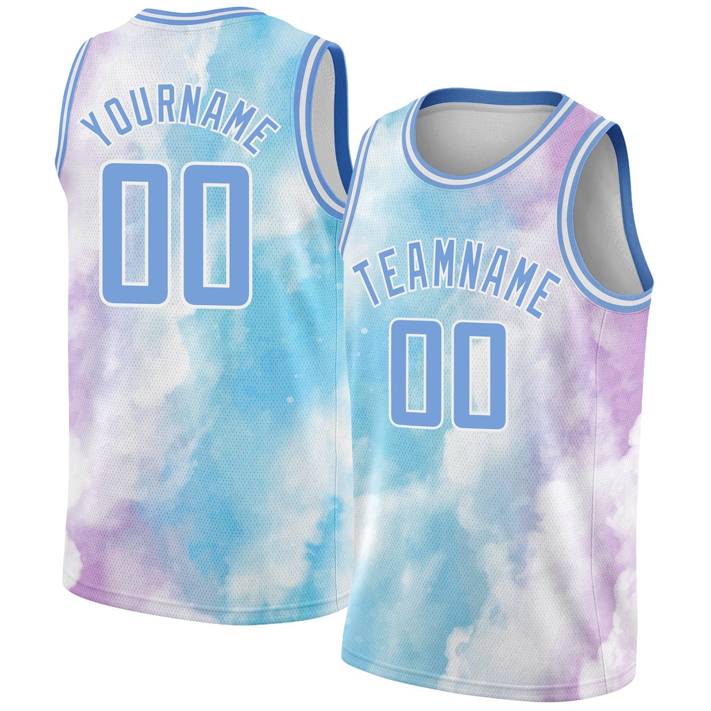 Custom White Light Blue-Purple 3D Pattern Design Sky With Clouds Watercolor Style Authentic Basketball Jersey - Main View