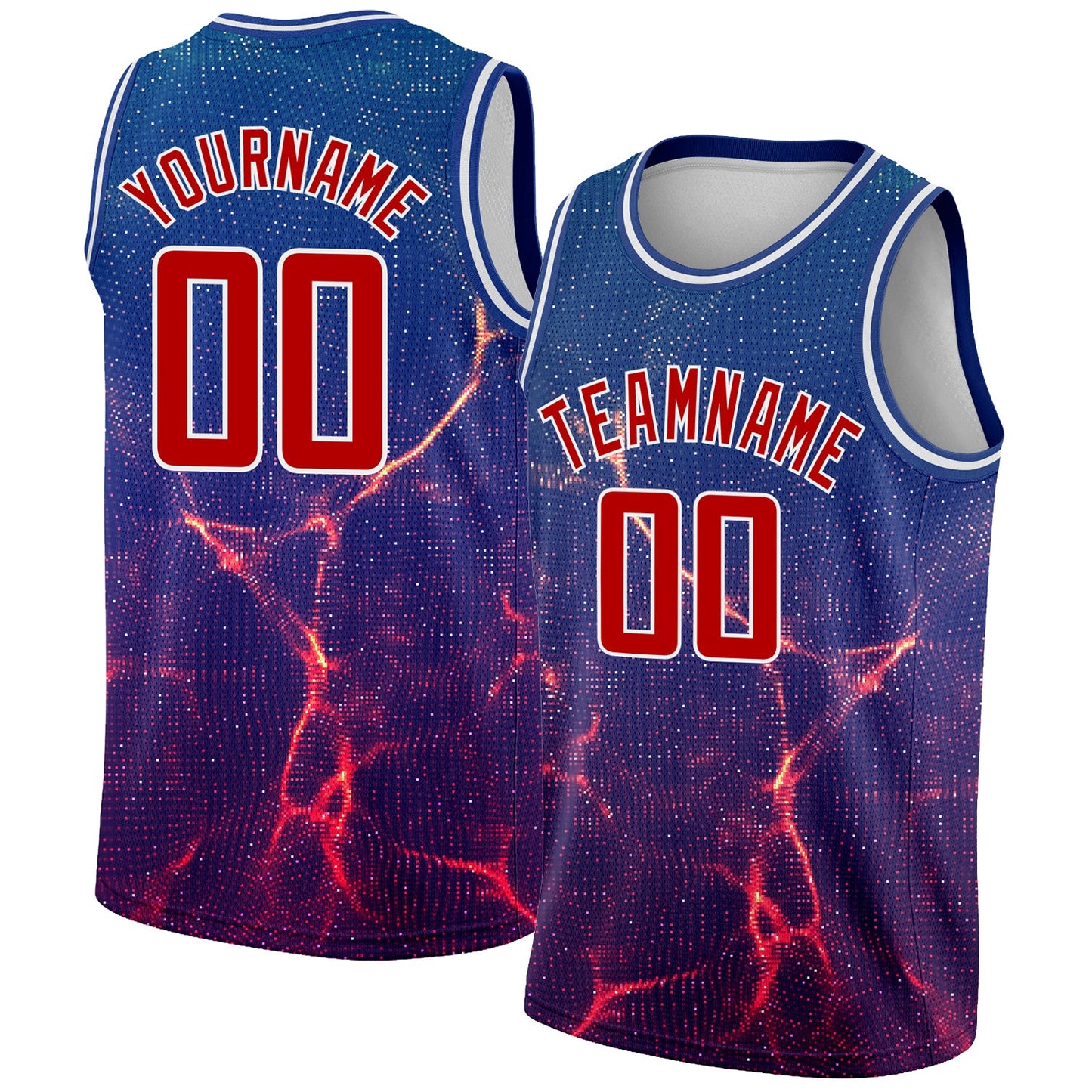 Custom Royal White-Red 3D Pattern Design Abstract Violet Wave Authentic Basketball Jersey - Main View