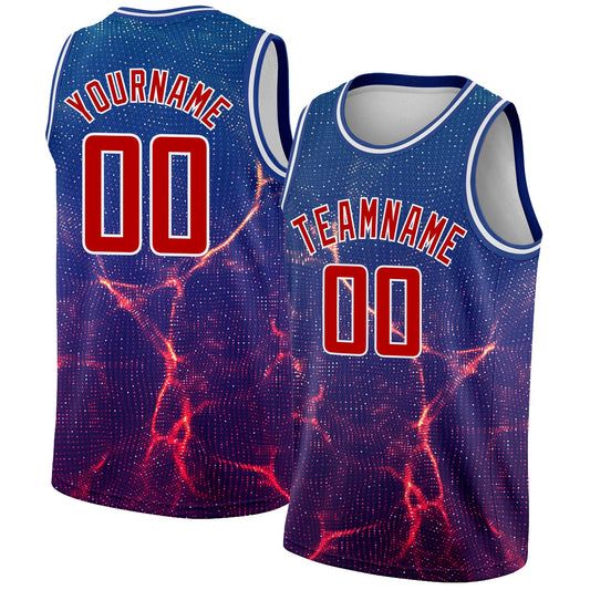 Custom Royal White-Red 3D Pattern Design Abstract Violet Wave Authentic Basketball Jersey - Main View