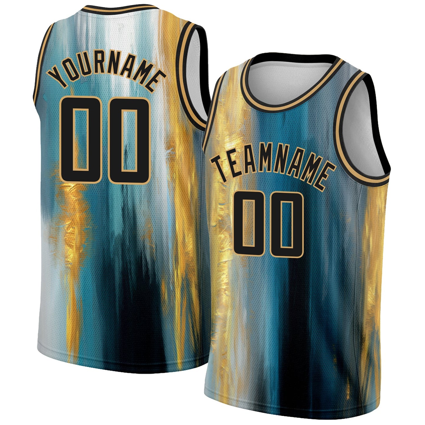 Custom Old Gold Black 3D Pattern Design Gold Foil Authentic Basketball Jersey - Main View
