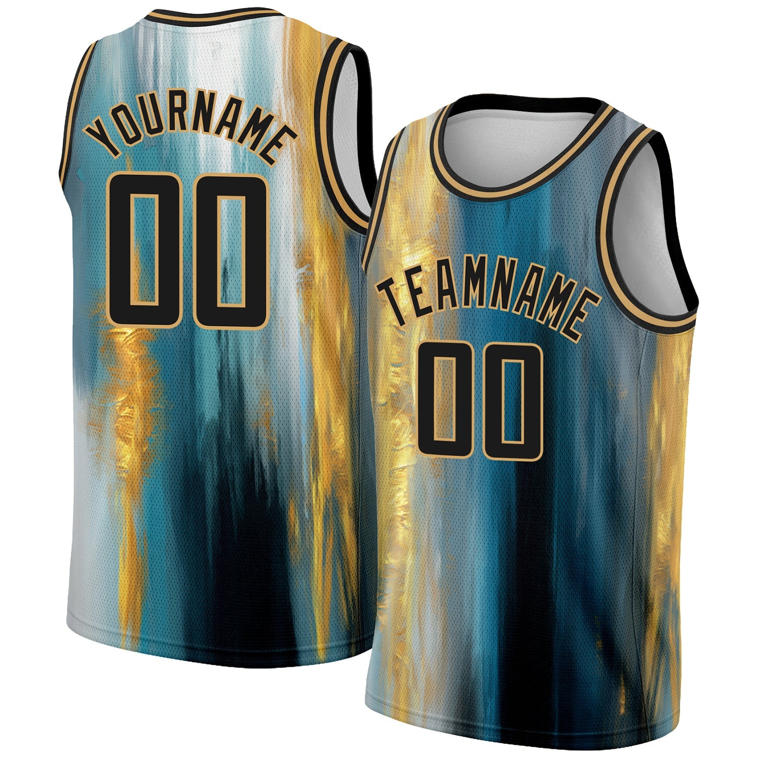 Custom Old Gold Black 3D Pattern Design Gold Foil Authentic Basketball Jersey - Main View