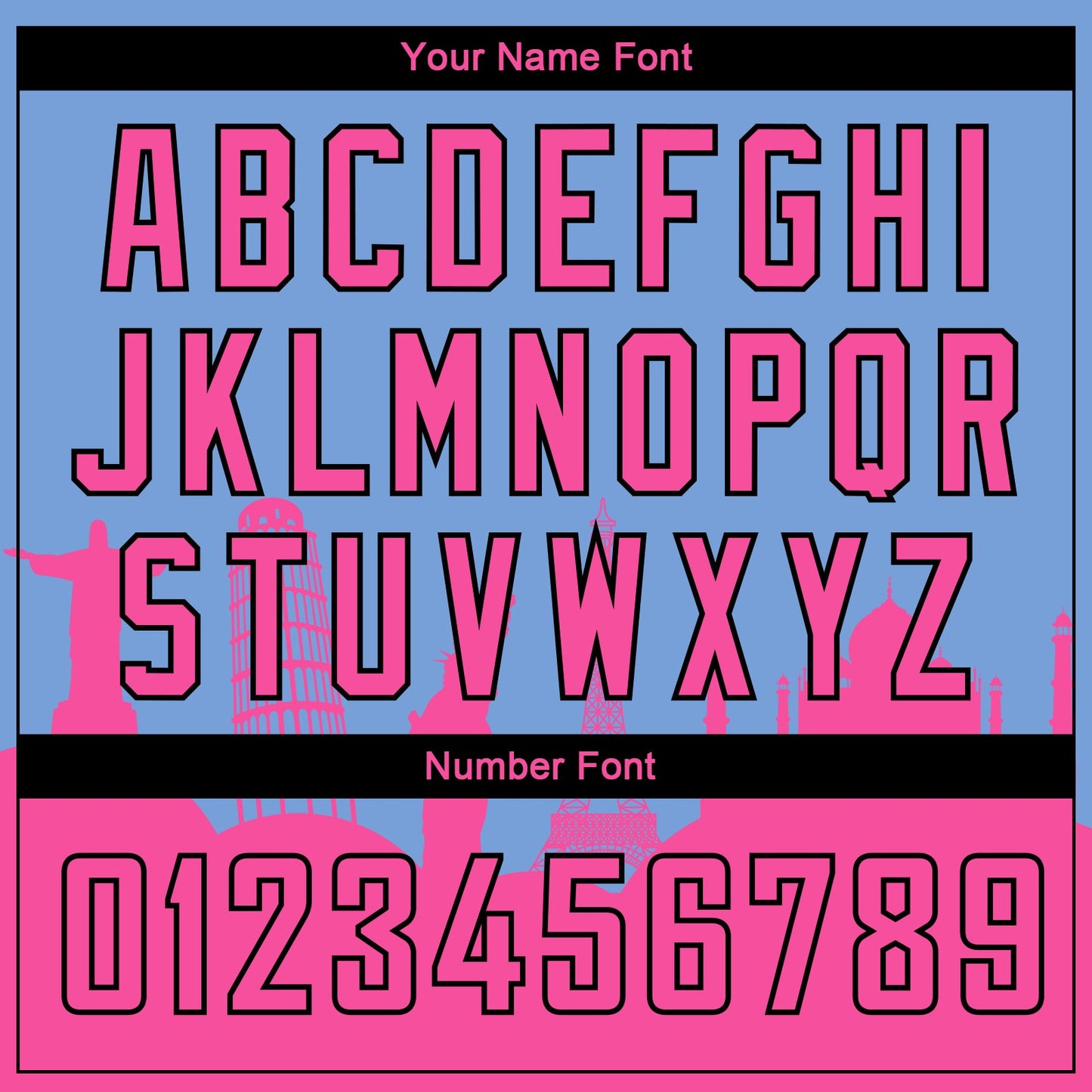 Custom Light Blue Pink-Black Holiday Travel Monuments Silhouette Authentic City Edition Basketball Jersey view 4