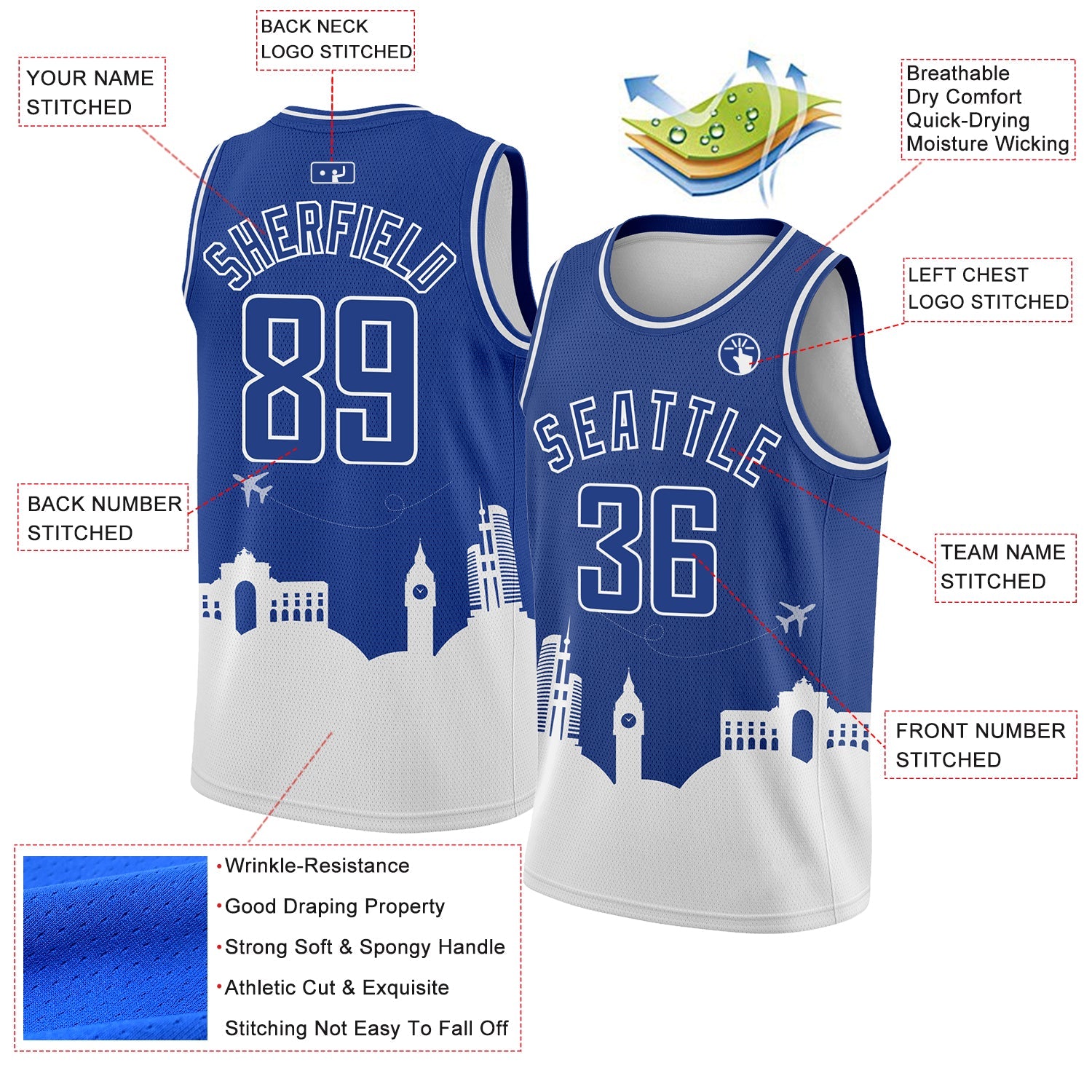 Custom Royal White Holiday Travel Monuments Silhouette Authentic City Edition Basketball Jersey view 2