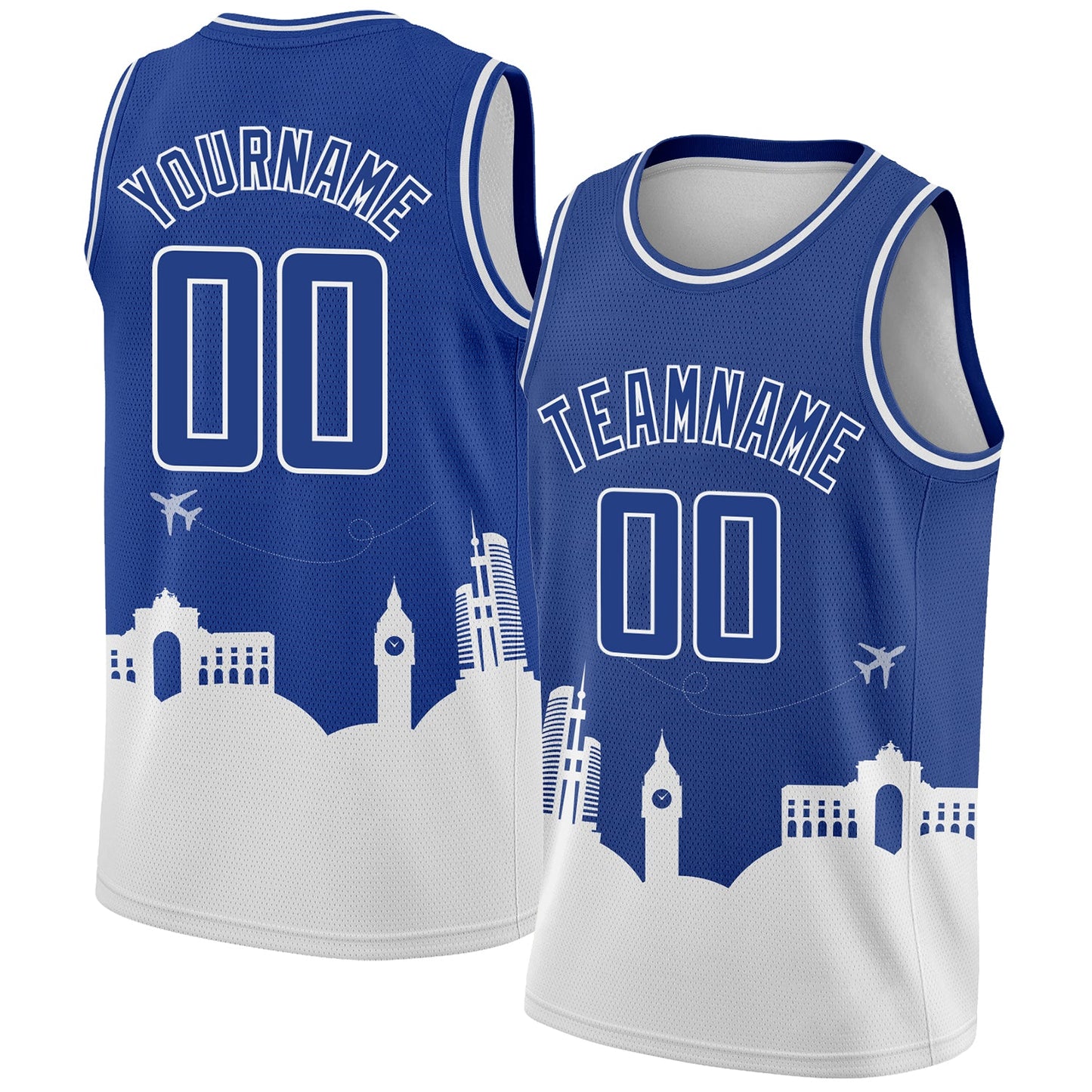 Custom Royal White Holiday Travel Monuments Silhouette Authentic City Edition Basketball Jersey - Main View