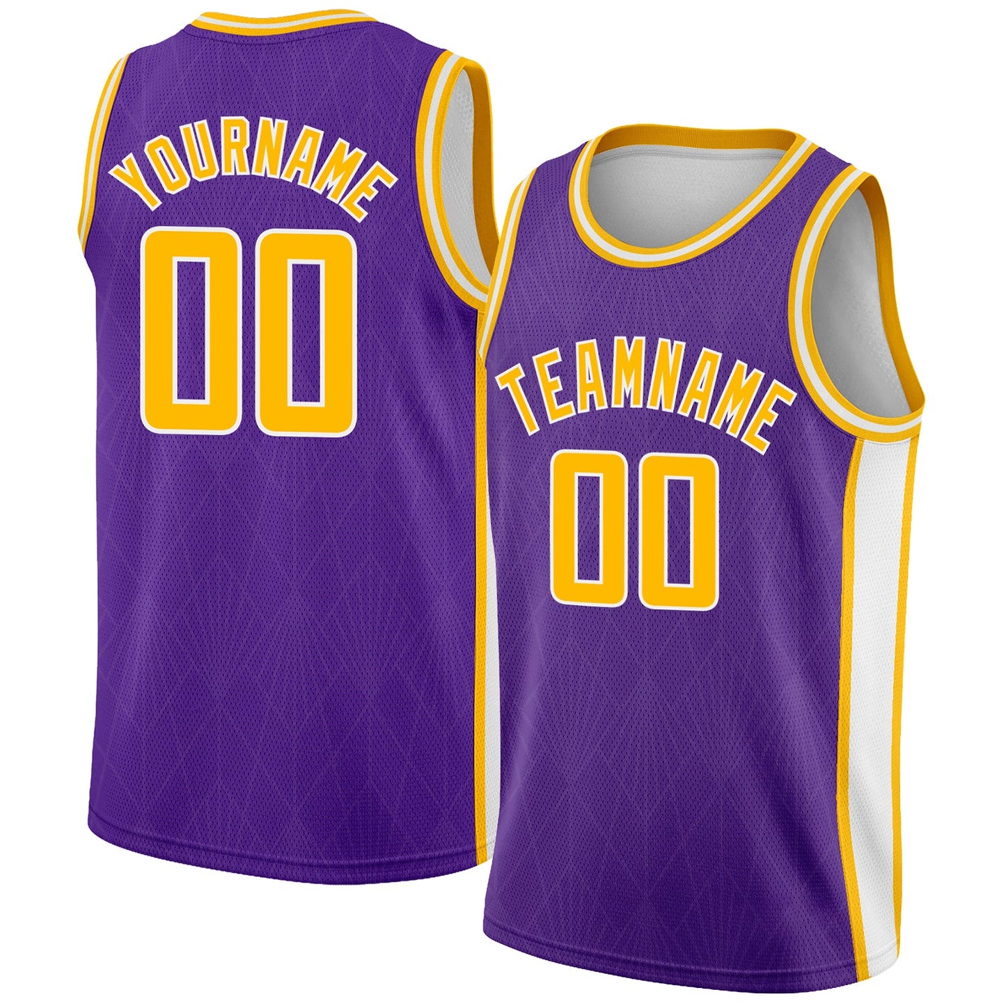 Custom Purple Gold-White Geometric Shapes And Side Stripes Authentic City Edition Basketball Jersey - Main View