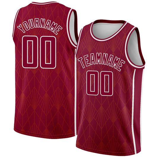 Custom Maroon White Geometric Shapes And Side Stripes Authentic City Edition Basketball Jersey - Main View