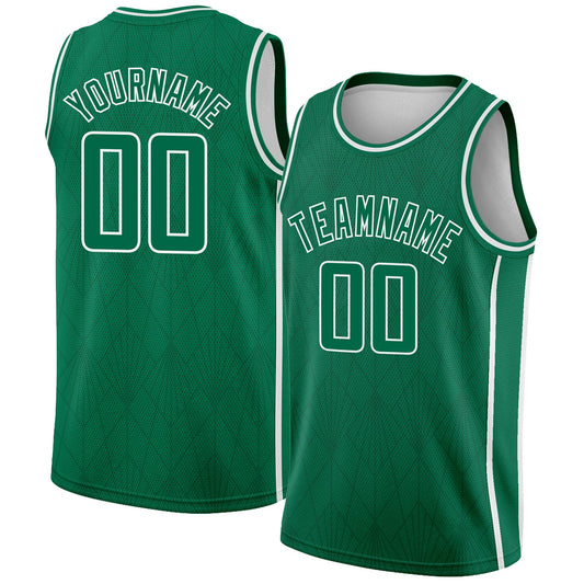 Custom Kelly Green White Geometric Shapes And Side Stripes Authentic City Edition Basketball Jersey - Main View