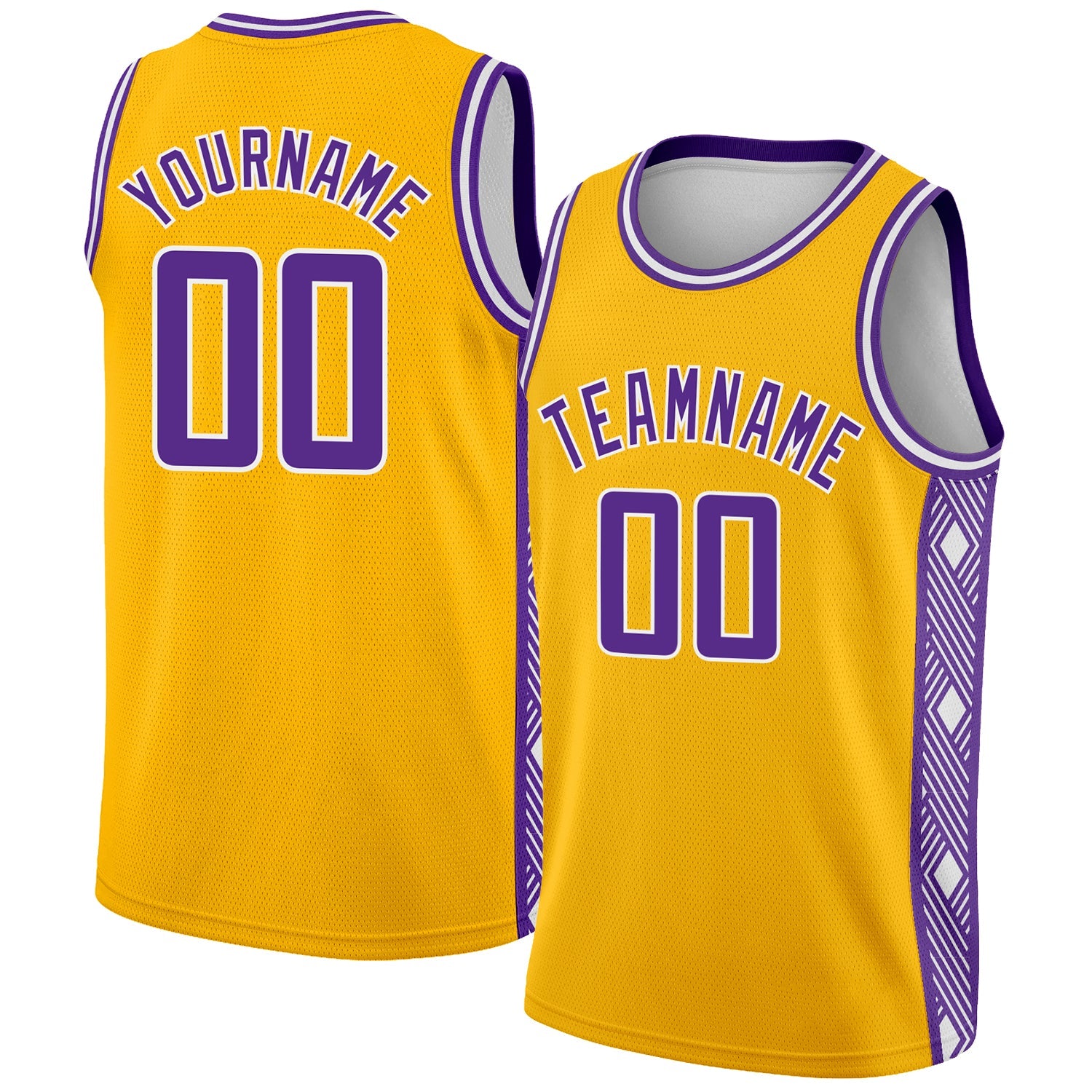 Custom Gold Purple-White Side Panel Abstract Lines Authentic City Edition Basketball Jersey - Main View