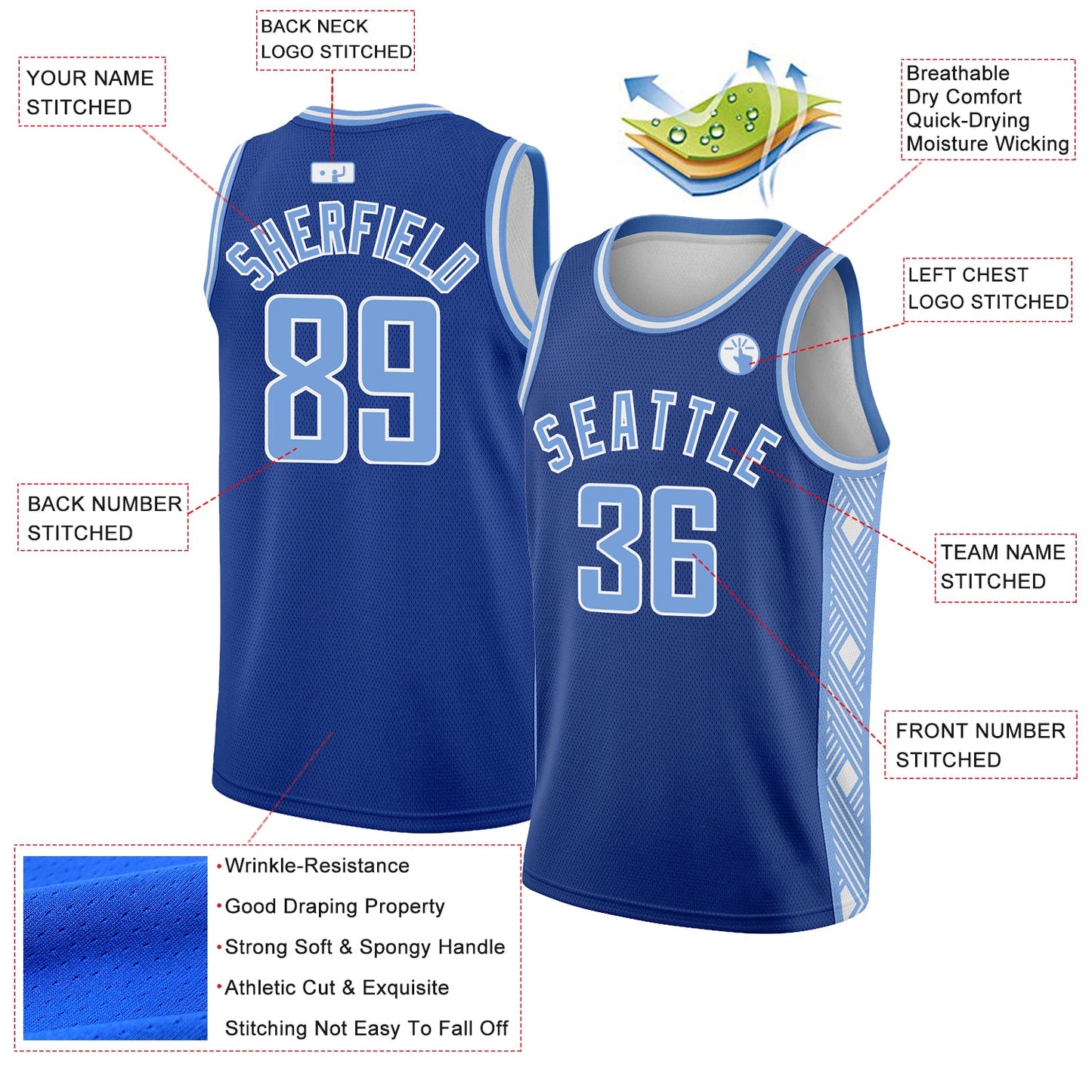 Custom Royal Light Blue-White Side Panel Abstract Lines Authentic City Edition Basketball Jersey view 2