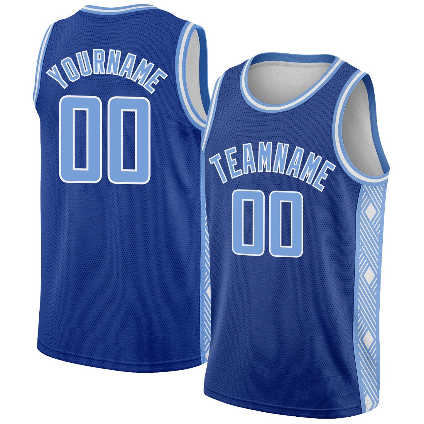 Custom Royal Light Blue-White Side Panel Abstract Lines Authentic City Edition Basketball Jersey - Main View