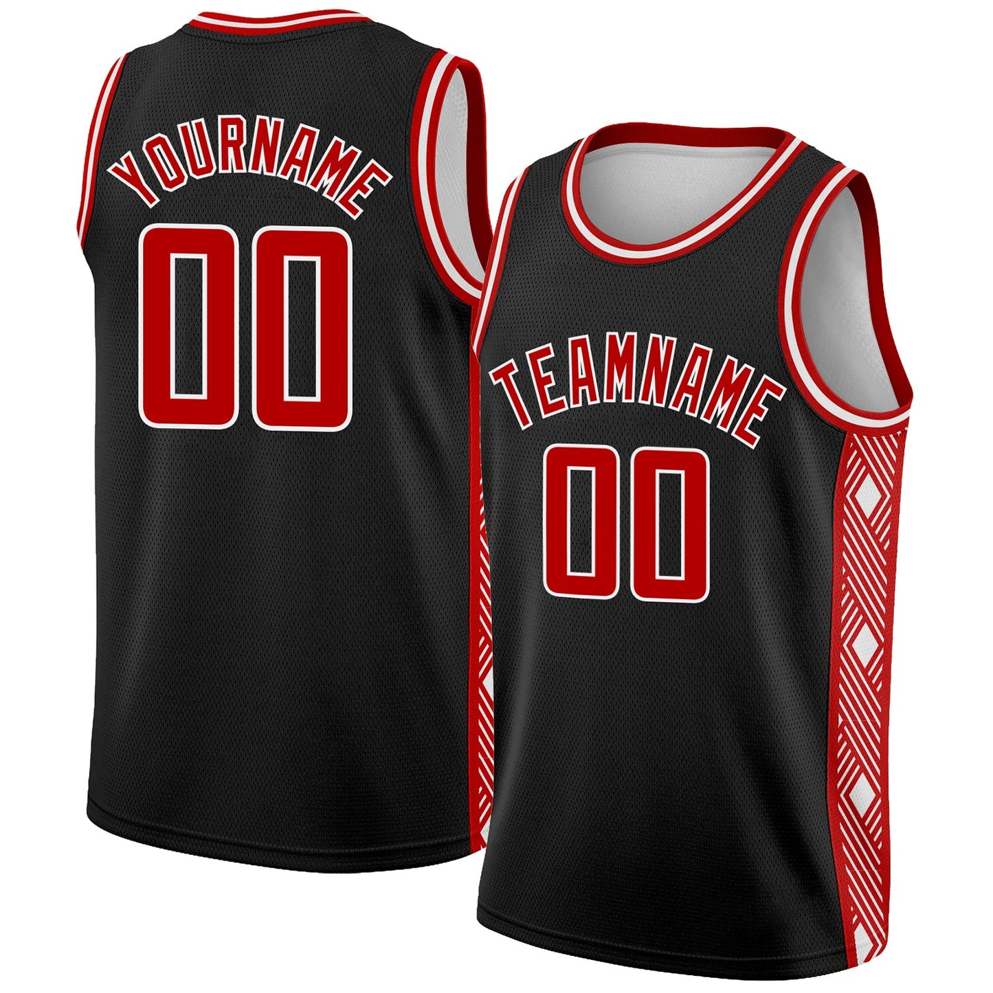 Custom Black Red-White Side Panel Abstract Lines Authentic City Edition Basketball Jersey - Main View