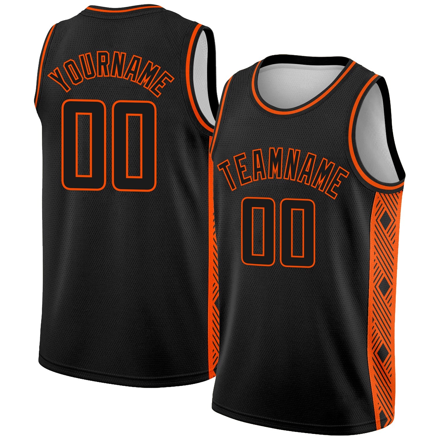 Custom Black Orange Side Panel Abstract Lines Authentic City Edition Basketball Jersey - Main View