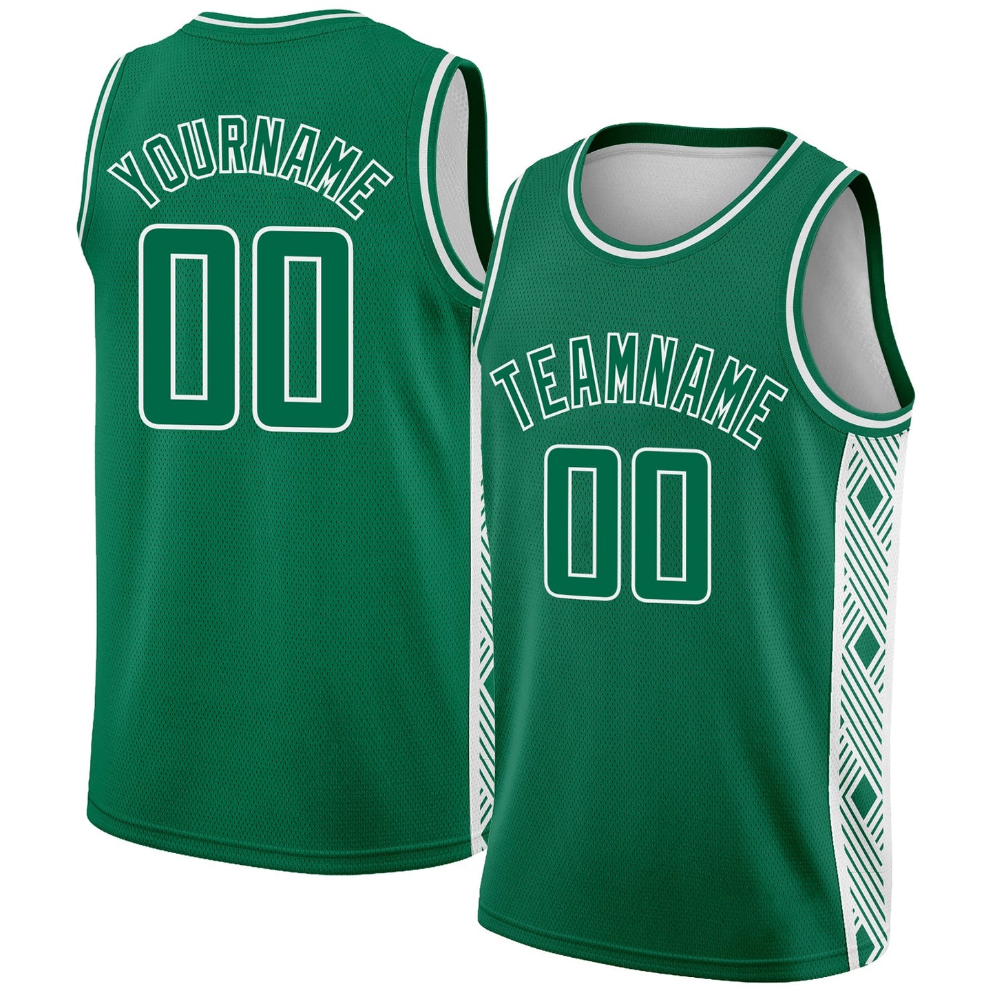 Custom Kelly Green White Side Panel Abstract Lines Authentic City Edition Basketball Jersey - Main View