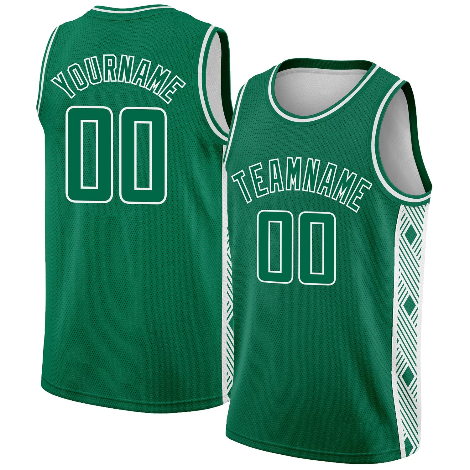 Custom Kelly Green White Side Panel Abstract Lines Authentic City Edition Basketball Jersey - Main View