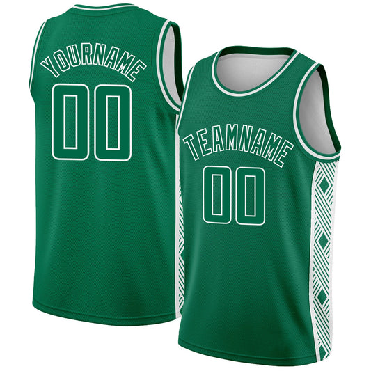 Custom Kelly Green White Side Panel Abstract Lines Authentic City Edition Basketball Jersey - Main View