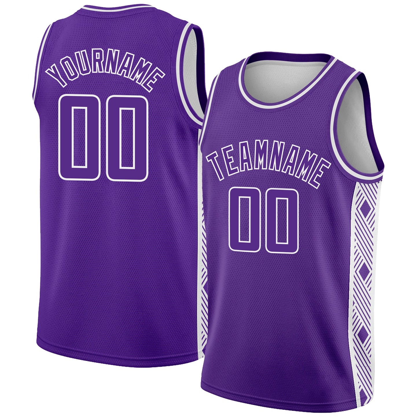 Custom Purple White Side Panel Abstract Lines Authentic City Edition Basketball Jersey - Main View