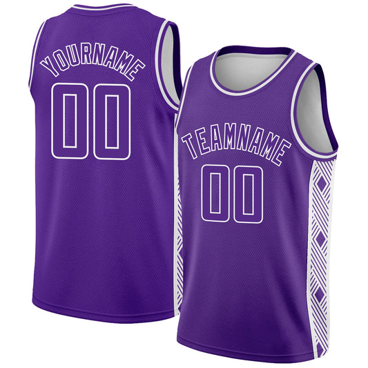 Custom Purple White Side Panel Abstract Lines Authentic City Edition Basketball Jersey - Main View