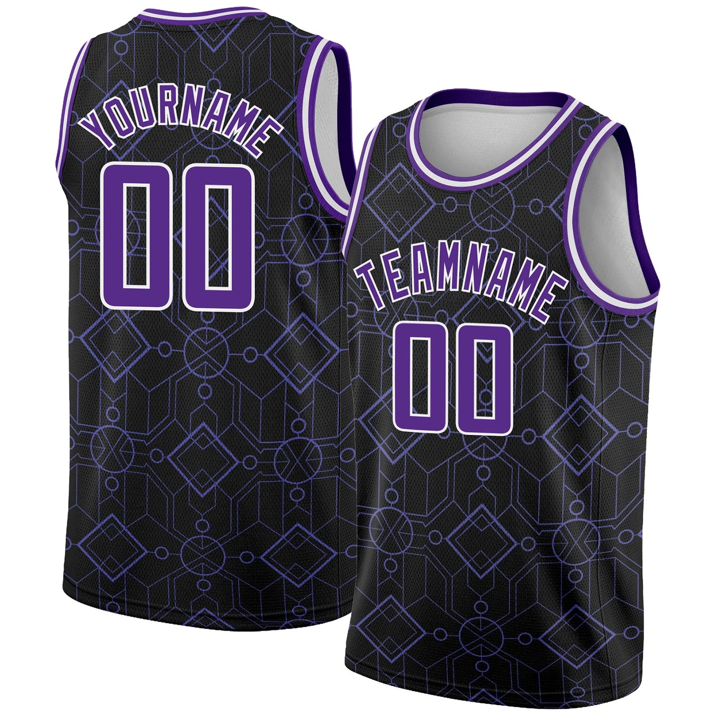 Custom Black Purple-White Geometric Shapes Authentic City Edition Basketball Jersey - Main View