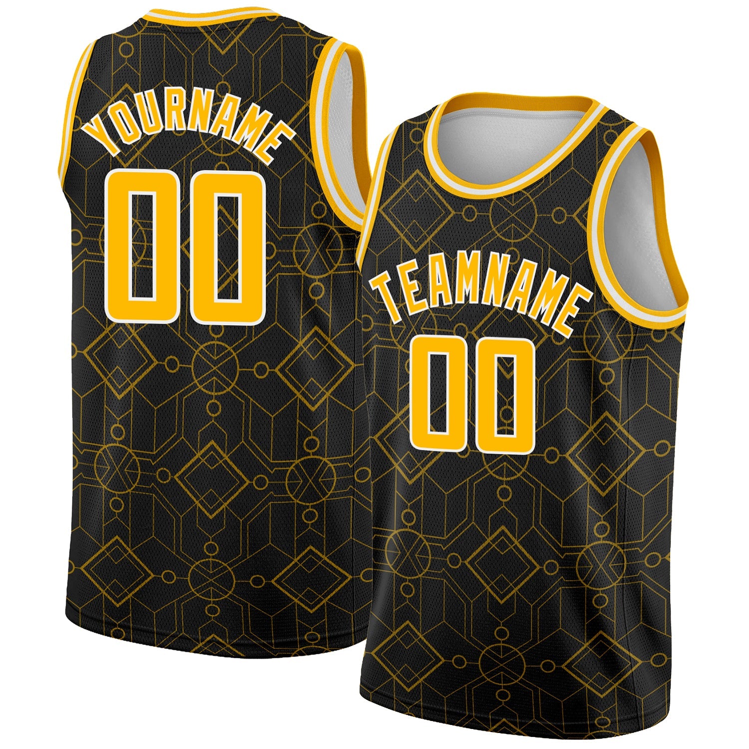 Custom Black Gold-White Geometric Shapes Authentic City Edition Basketball Jersey - Main View