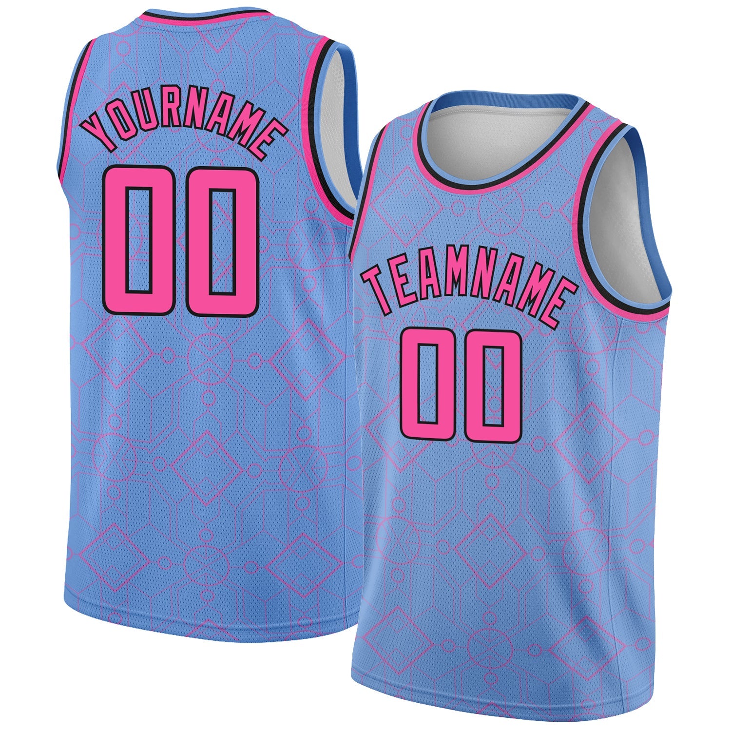 Custom Light Blue Pink-Black Geometric Shapes Authentic City Edition Basketball Jersey - Main View