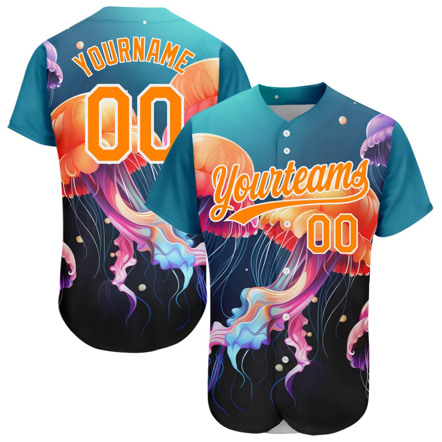 Custom Navy Bay Orange-White 3D Pattern Design Jellyfish Floating In The Ocean Authentic Baseball Jersey - Main View