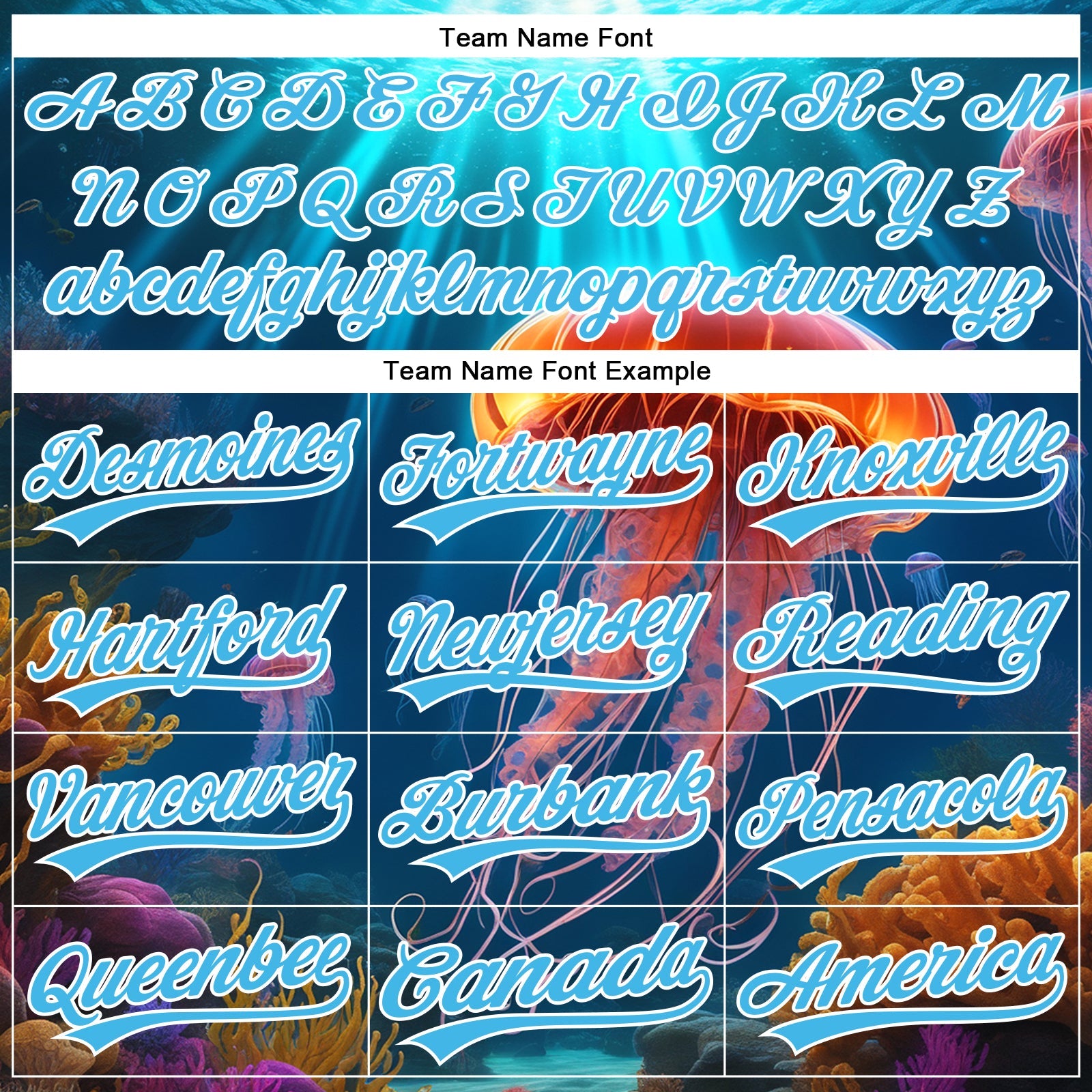 Custom Sky Blue White 3D Pattern Design Jellyfish Floating In The Ocean Authentic Baseball Jersey view 4
