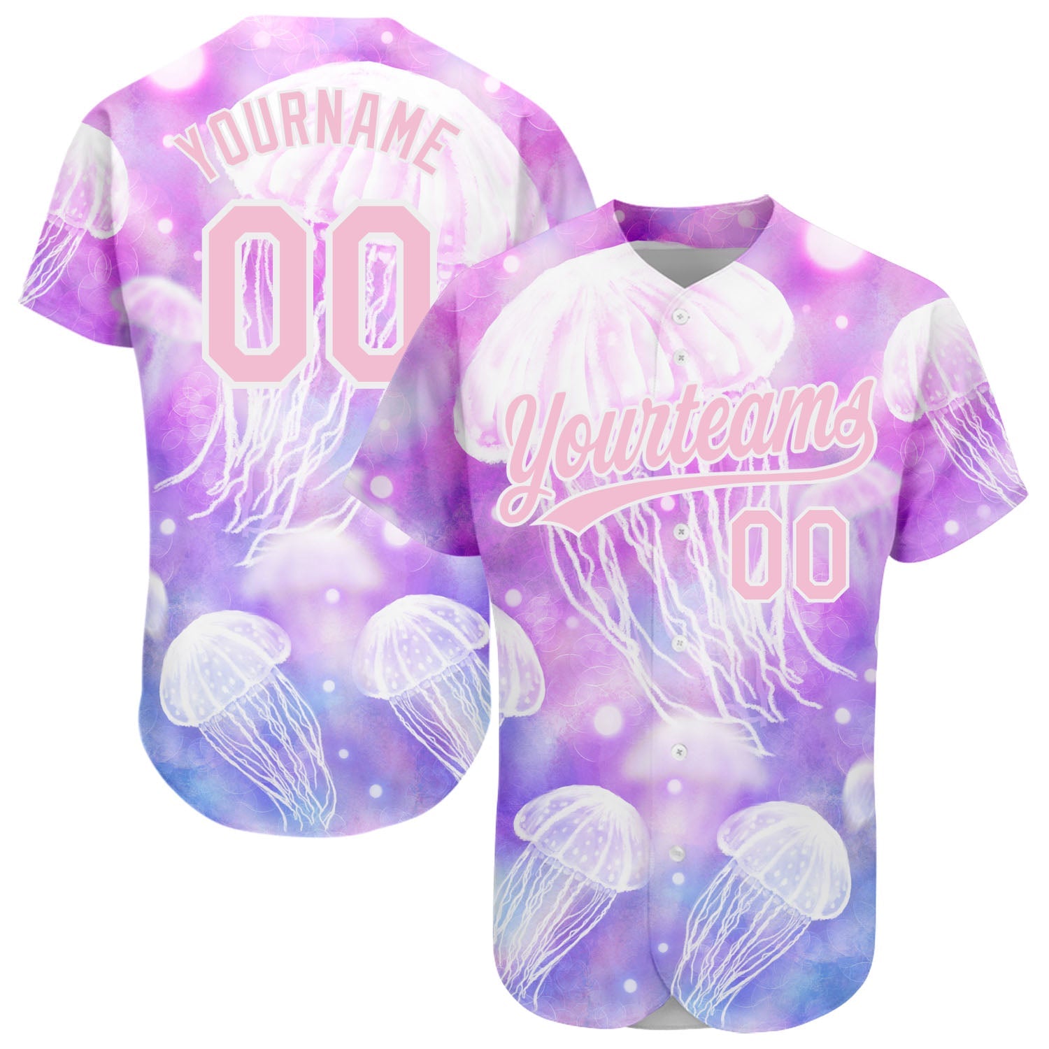 Custom Purple Light Pink-White 3D Pattern Design Jellyfish Authentic Baseball Jersey - Main View