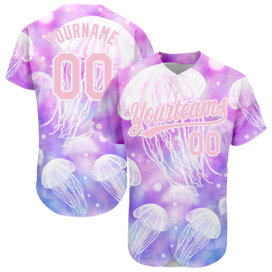 Custom Purple Light Pink-White 3D Pattern Design Jellyfish Authentic Baseball Jersey - Main View