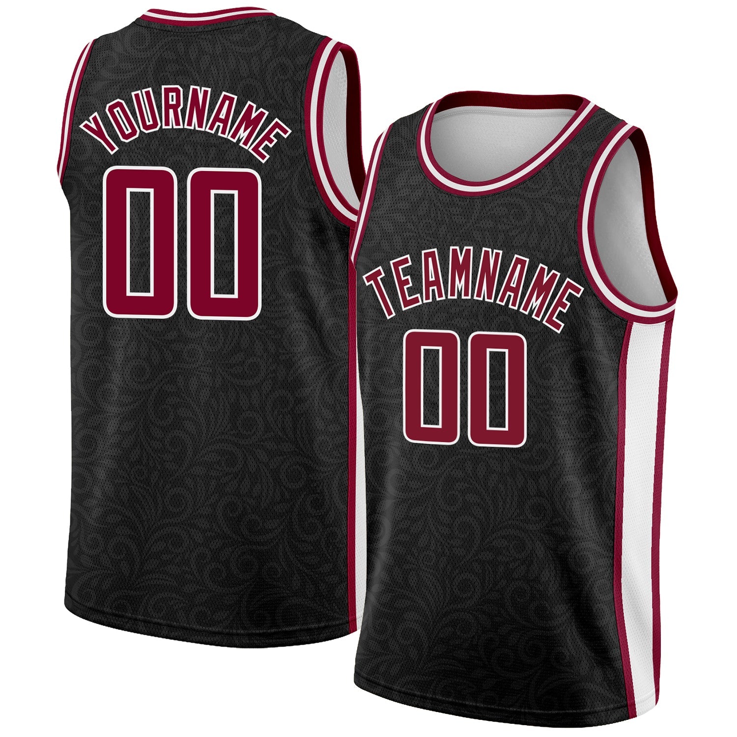 Custom Black Maroon-White Flower Authentic City Edition Basketball Jersey - Main View