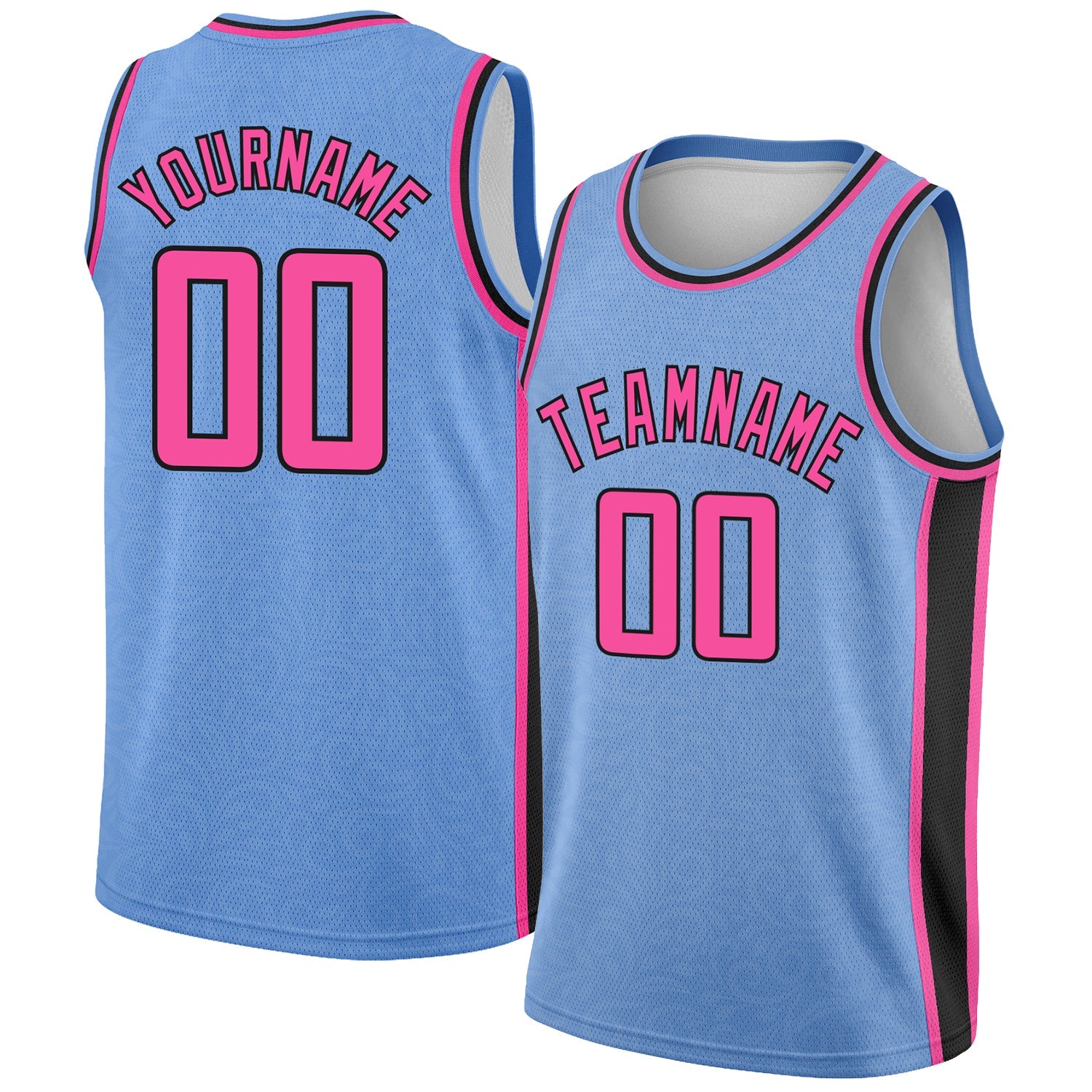 Custom Light Blue Pink-Black Flower Authentic City Edition Basketball Jersey - Main View