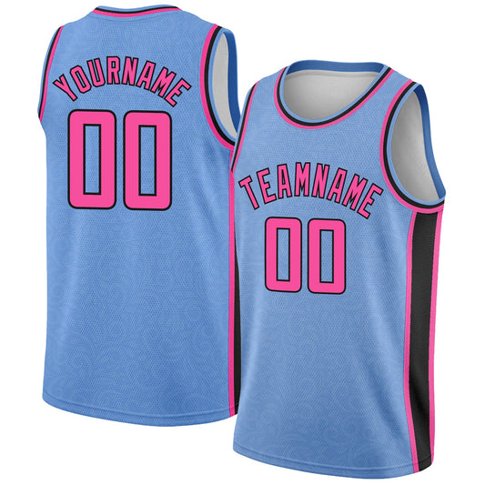 Custom Light Blue Pink-Black Flower Authentic City Edition Basketball Jersey - Main View