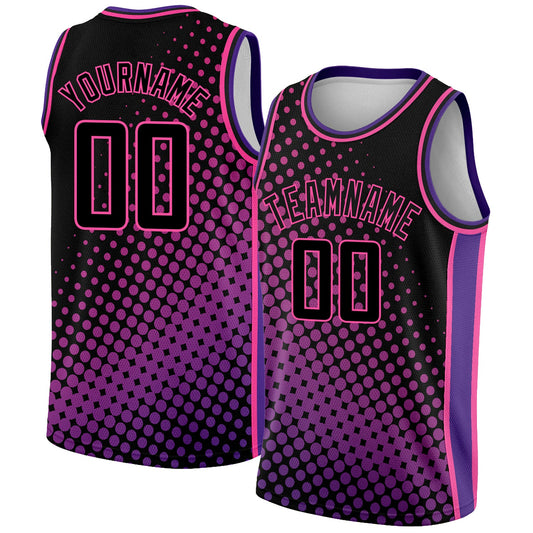 Custom Black Pink-Purple Halftone Authentic City Edition Basketball Jersey - Main View