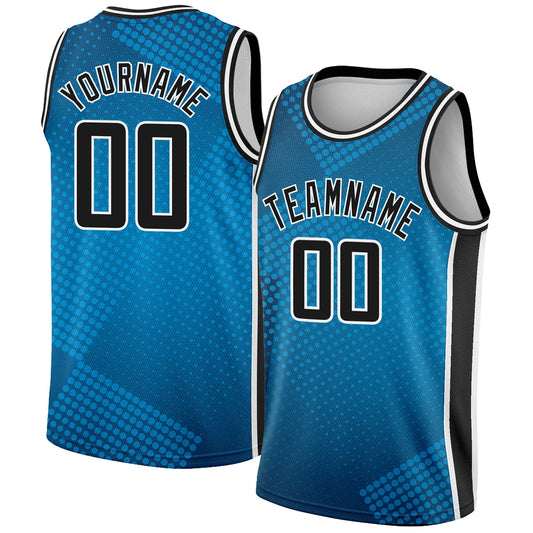 Custom Blue Black-White Halftone Authentic City Edition Basketball Jersey - Main View