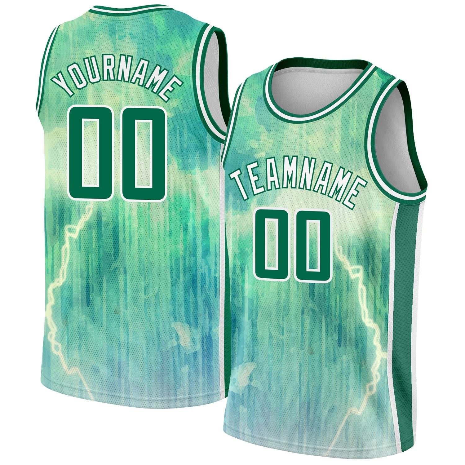 Custom Pea Green Kelly Green-White Abstract Watercolor Monsoon Authentic City Edition Basketball Jersey - Main View