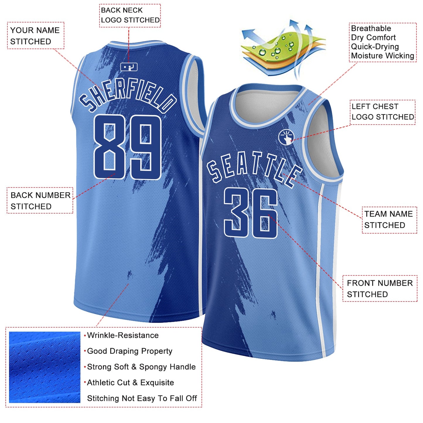 Custom Light Blue Royal-White Abstract Brush Splash Authentic City Edition Basketball Jersey view 2