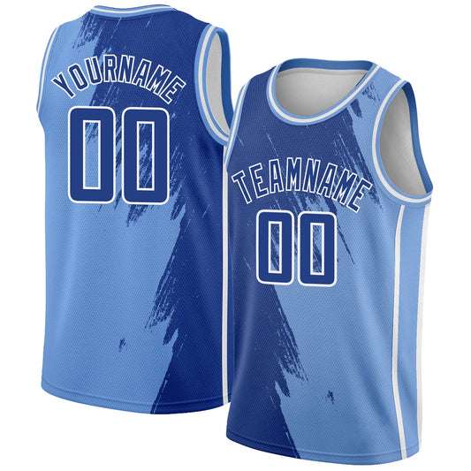 Custom Light Blue Royal-White Abstract Brush Splash Authentic City Edition Basketball Jersey - Main View