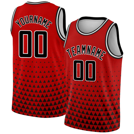 Custom Red Black-White Triangle Shapes Authentic City Edition Basketball Jersey - Main View