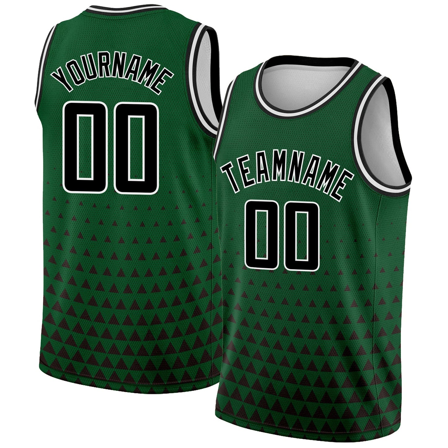 Custom Green Black-White Triangle Shapes Authentic City Edition Basketball Jersey - Main View