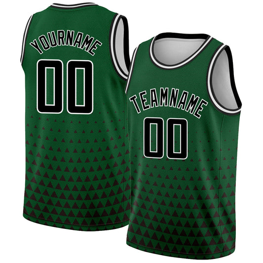 Custom Green Black-White Triangle Shapes Authentic City Edition Basketball Jersey - Main View