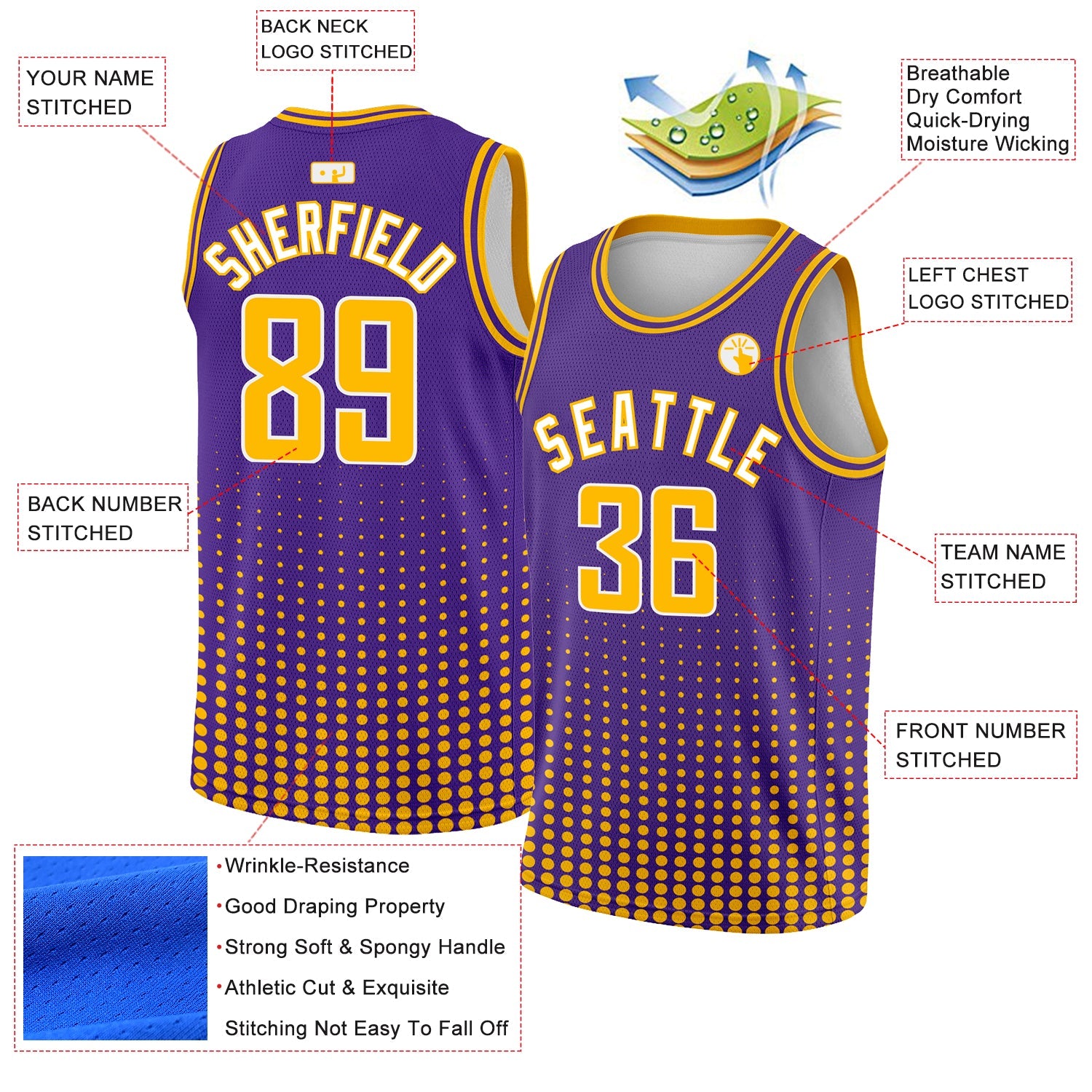Custom Purple Gold-White Halftone Authentic City Edition Basketball Jersey view 2