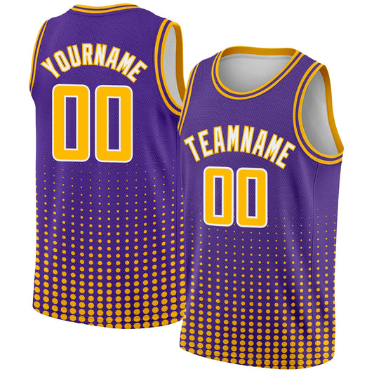 Custom Purple Gold-White Halftone Authentic City Edition Basketball Jersey - Main View