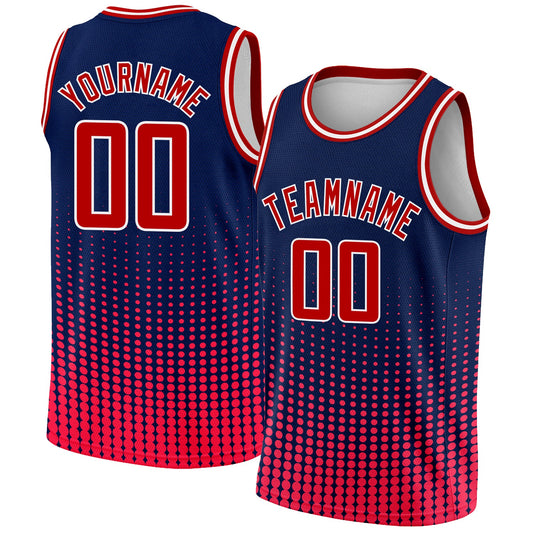 Custom Navy Red-White Halftone Authentic City Edition Basketball Jersey - Main View